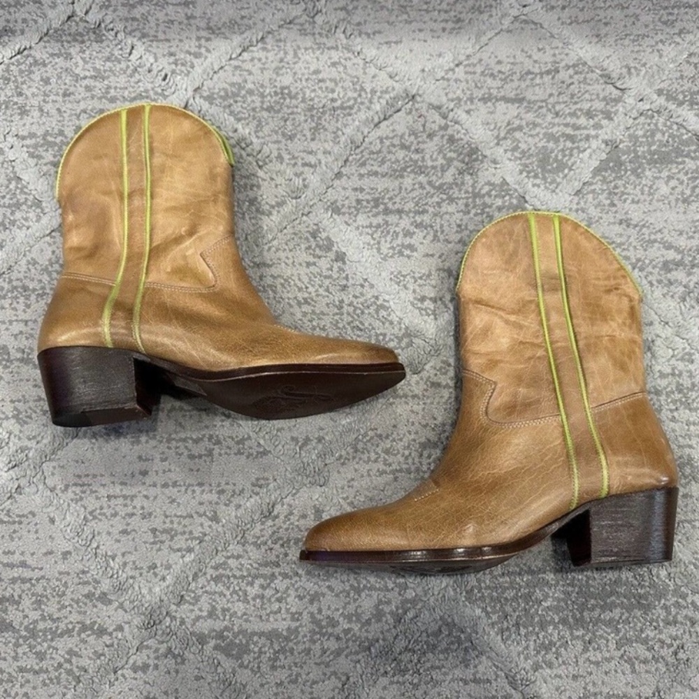 Free People Borderline Western Boots Shoes Brown Green Leather SZ 36.5 US 6.5